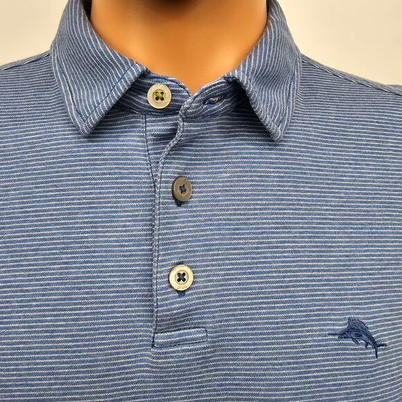 TOMMY BAHAMA Pacific Shore Polo Shirt  Men M Blue Allure Heather Striped Cotton - Picture 4 of 13